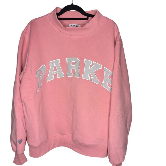 NWT PARKE Valentine’s Day varsity mock neck sweatshirt in blush/lavender in l/xl - Picture 2 of 5